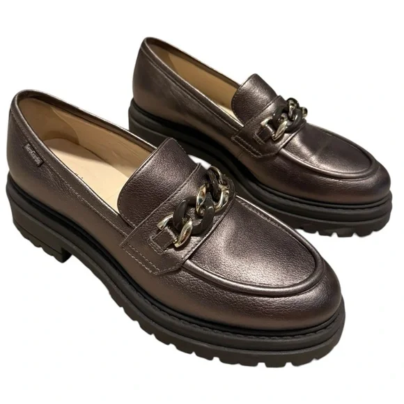 Nero Giardini Metallic Leather Chain Lug-Sole Loafers Size 39 - Picture 3 of 9